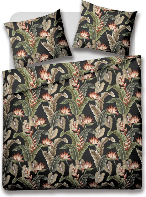 Komplet pościeli Homla Banana Leaf Belaga Poszewka na pościel 220 x 200 cm + 2 poszewki na poduszki 70 x 80 cm z mikrofibry w liście i kwiaty Czarny (5902869989111) - obraz 3