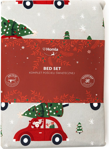 Комплект постільної білизни Homla Holly Jolly Bil Підковдра 160 x 200 см + 2 наволочки 70 x 80 см з мікрофібри в автомобілі Сірий (5904183830056) - зображення 1
