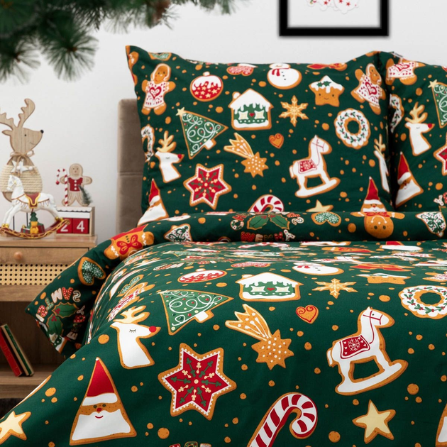 Комплект постільної білизни Homla Grinchy Підковдра 160 x 200 см + 2 наволочки 70 x 80 см з мікрофібри з різдвяною тематикою Зелений (5904183858593) - зображення 5