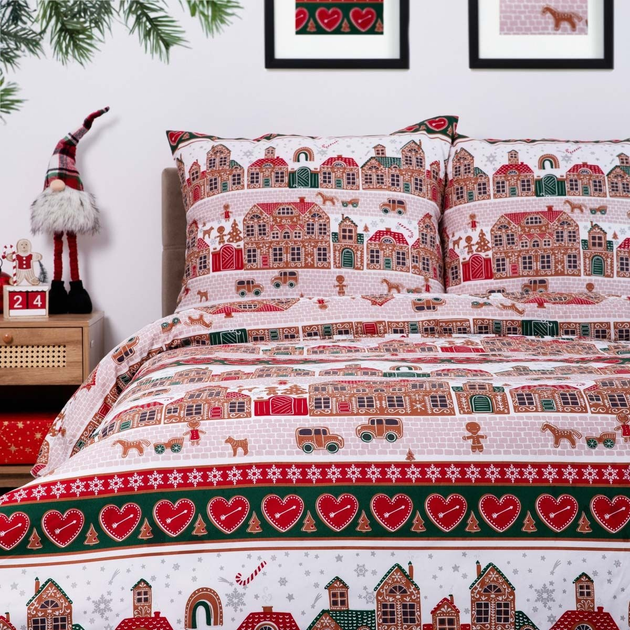 Комплект постільної білизни Homla Lapland Підковдра 220 x 200 см + 2 наволочки 70 x 80 см з мікрофібри в будиночки Різнокольоровий (5904183858548) - зображення 5