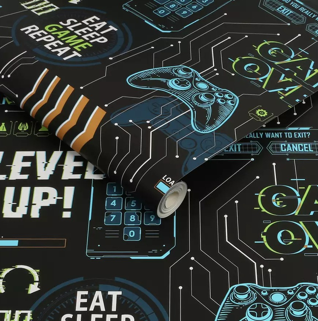 Шпалери GRAHAM & BROWN Fresco 113258 Game Over Сині/чорні/зелені (5011583464641) - зображення 1