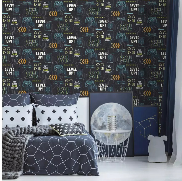 Шпалери GRAHAM & BROWN Fresco 113258 Game Over Сині/чорні/зелені (5011583464641) - зображення 4