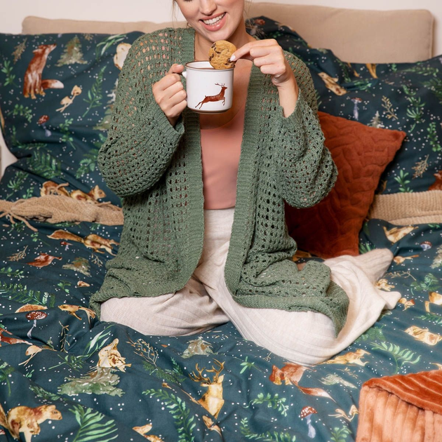 Комплект постільної білизни Homla Magic Moments Padu Підковдра 160 x 200 см + 2 наволочки 70 x 80 см бавовняний в тварини Зелений (5904183829913) - зображення 4