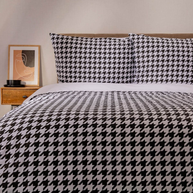 Komplet pościeli Homla Rebeka Poszewka na pościel 160 x 200 cm + 2 poszewki na poduszki 70 x 80 cm bawełniany w pepitkę Czarno-biały (5906496756542) - obraz 6