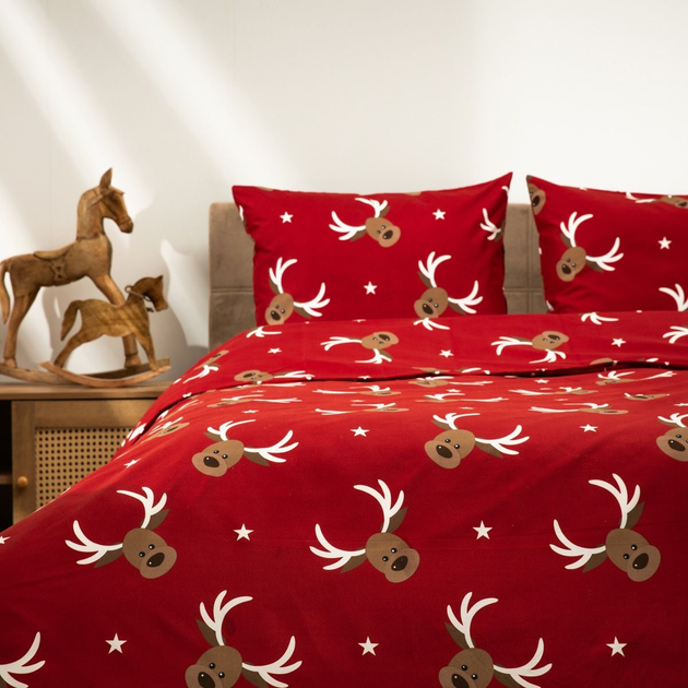 Комплект постільної білизни Homla Reindeer 160 x 200 см + 2 наволочки 50 x 60 см з мікрофібри північні олені Червоний (5904183806655) - зображення 5