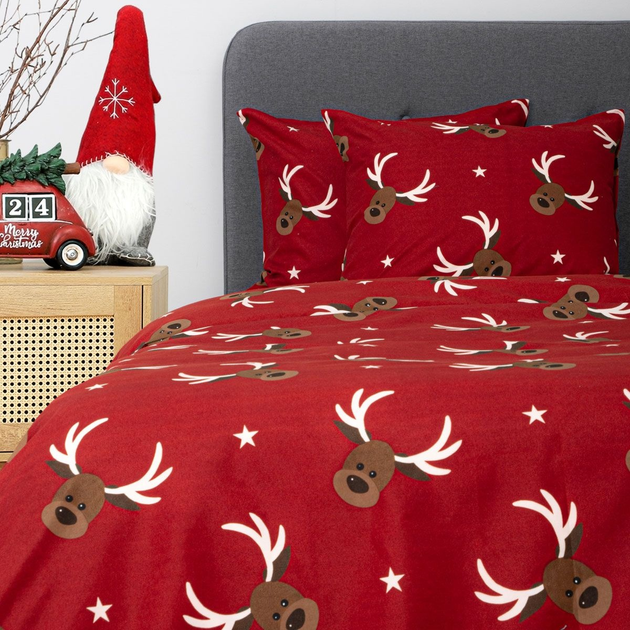 Komplet pościeli Homla Reindeer Poszewka na pościel 220 x 200 cm + 2 poszewki na poduszki 50 x 60 cm z mikrofibry w renifery Czerwony (5904183806662) - obraz 5