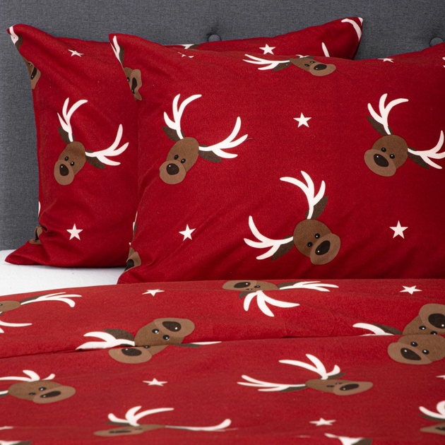 Komplet pościeli Homla Reindeer Poszewka na pościel 220 x 200 cm + 2 poszewki na poduszki 50 x 60 cm z mikrofibry w renifery Czerwony (5904183806662) - obraz 6
