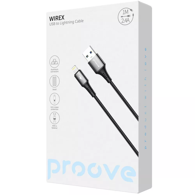 Кабель для iPhone Proove WireX, USB – Lightning, 12W, 1 м, черный - изображение 2