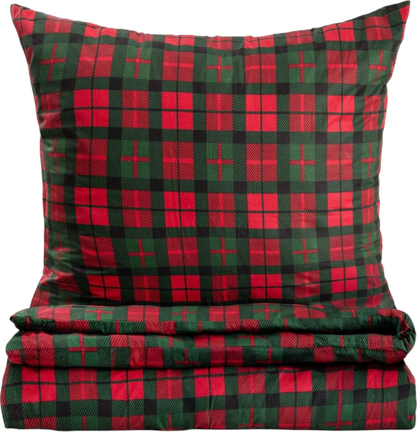 Комплект постільної білизни Homla Holly Jolly Tartan Підковдра 160 x 200 см + 2 наволочки 70 x 80 см бавовняний в клітинку Червоно-Зелений (5902869942024) - зображення 1