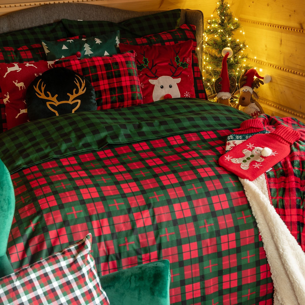 Комплект постільної білизни Homla Holly Jolly Tartan Підковдра 160 x 200 см + 2 наволочки 70 x 80 см бавовняний в клітинку Червоно-Зелений (5902869942024) - зображення 13