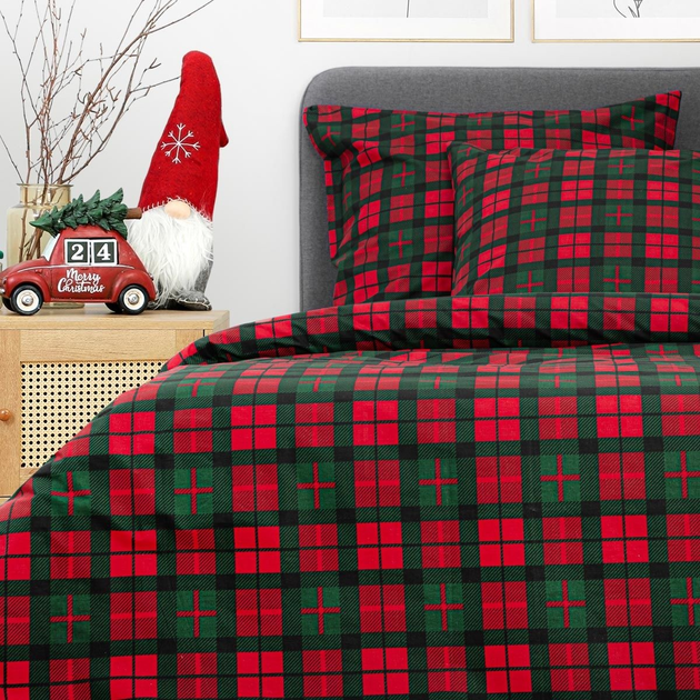Комплект постільної білизни Homla Holly Jolly Tartan Підковдра 220 x 200 см + 2 наволочки 70 x 80 см бавовняний в клітинку Червоно-зелений (5902869942031) - зображення 12