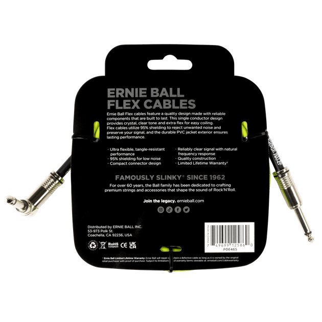 Кабель инструментальный Ernie Ball 6465 Flex Cable Green 3м (10ft) Straight/Angle - изображение 2