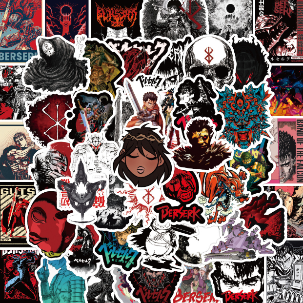 Набор наклеек Берсерк Berserk манга аниме стикеры 50 штук стикерпак на авто телефон ноутбук самокат гаджеты (SVS) - изображение 4