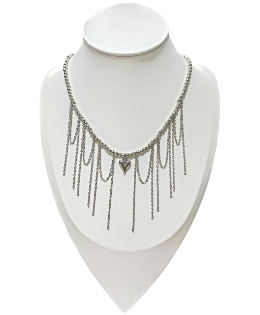 Чокер багатошаровий Fashion Jewelry біжутерія кольє з ланцюжками і серцем сріблястого кольору (SVS) - зображення 5