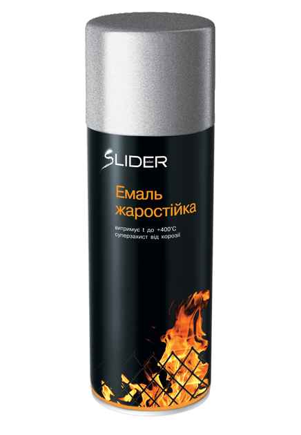 Емаль аерозольна SLIDER термостійка до 400°C срібляста мат 400 мл - Фото 1 Емаль аерозольна SLIDER термостійка до 400°C срібляста мат 400 мл - зображення 1