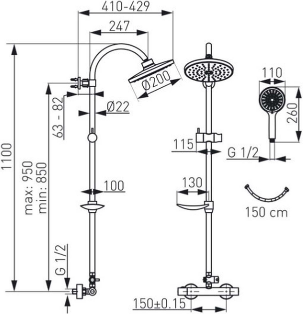 System prysznicowy z termostatem Ferro TRINITY NP71-TRM7U - obraz 2