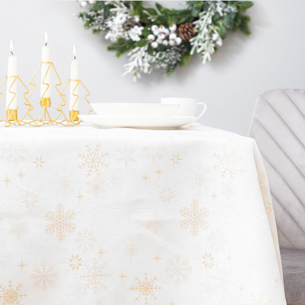 Obrus Homla Winter Glam Gold Snow w śnieżynki Biały 150 x 300 cm (5902869978771) - obraz 5