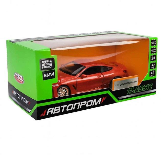 Машинка Автопром BMW M850i Coupé 1:35 червона — металева модель зі