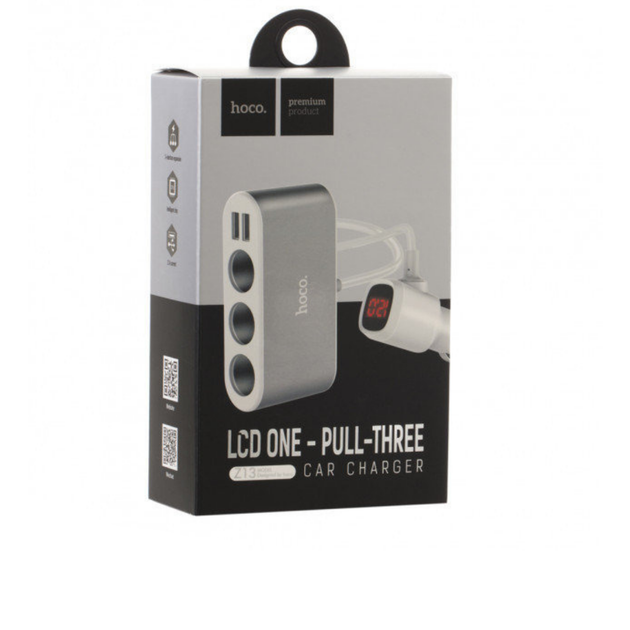 АЗУ Hoco Z13 LCD one-pull-three car charger 2USB 2.1A White - изображение 2