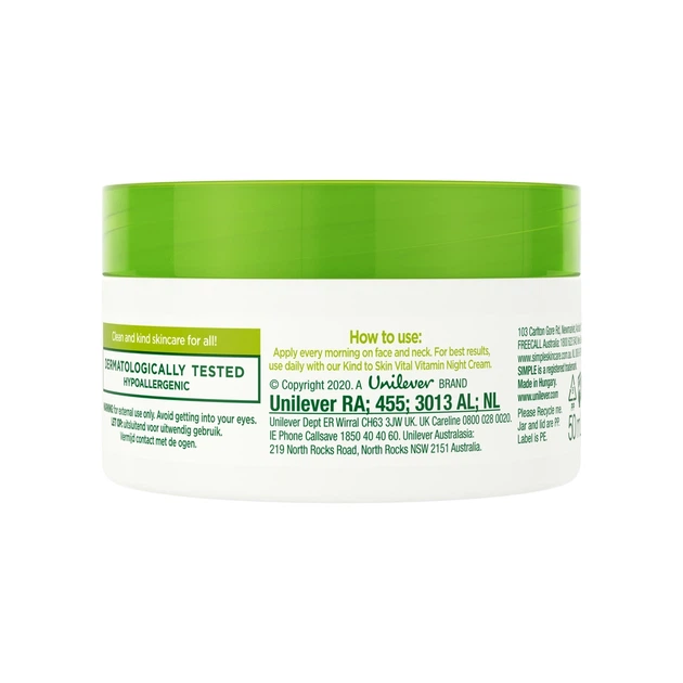Крем для лица Simple Vital Vitamin Cream SPF15 Kind to Skin Дневной витаминный 50 мл (8710447486337) - изображение 2