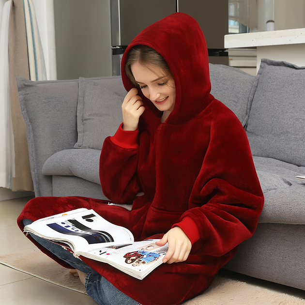 Плед Толстовка с Капюшоном и Рукавами Huggle Hoodie 3-в-1 (Бордовый) Двухсторонний Теплый Худи Халат Домашний - Фото 5 Плед Толстовка с Капюшоном и Рукавами Huggle Hoodie 3-в-1 (Бордовый) Двухсторонний Теплый Худи Халат Домашний - изображение 5