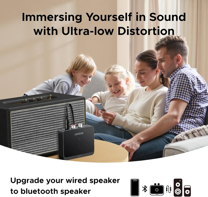 Приемник адаптер UGREEN BT505 Bluetooth 6.0 Receiver LDAC для авто, наушников, стереосистем - изображение 6