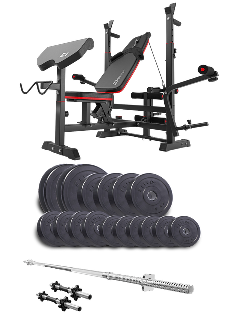 Набор Elitum Titan 68 кг скамья HS-1075 Pro штанга гантели комплект для силовых тренировок дома - Фото 1 Набор Elitum Titan 68 кг скамья HS-1075 Pro штанга гантели комплект для силовых тренировок дома - изображение 1