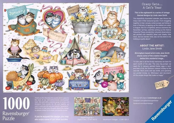 Пазл Ravensburger Crazy Cats Календар 1000 елементів 12001452 (4005555014522) - зображення 3