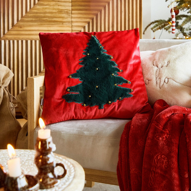 Poszewka Homla Zile z choinką i dzwoneczkami Czerwono-zielona 45 x 45 cm (5904183866260) - obraz 4