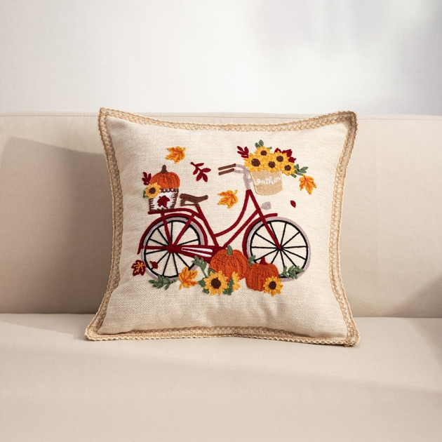 Poszewka Homla Tandor z haftowanym rowerem i ozdobną lamówką 45 x 45 cm (5906496749094) - obraz 7