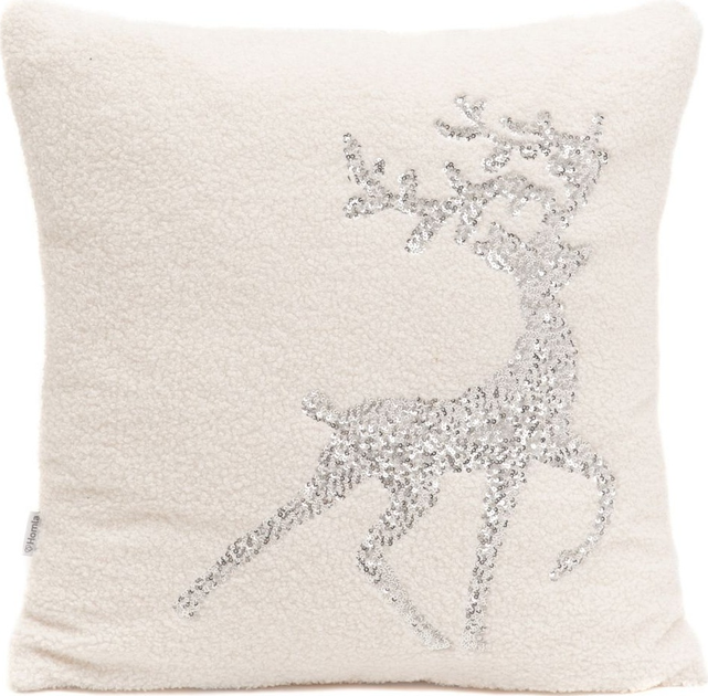 Poszewka Homla Winter Glam Niko z reniferem w cekiny Biała 45 x 45 cm (5904183831244) - obraz 1