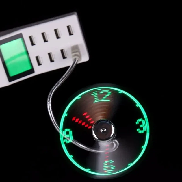 Компактный USB вентилятор с часами и гибкой ножкой — мини вентилятор для ноутбука, ПК, павербанка Черный - изображение 3