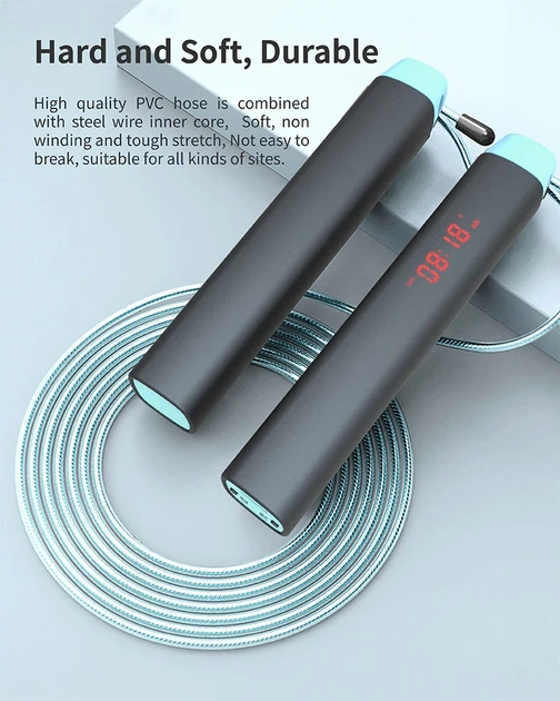 Умная скоростная скакалка с Bluetooth — скакалка на подшипниках со счётчиком прыжков и таймером - изображение 6