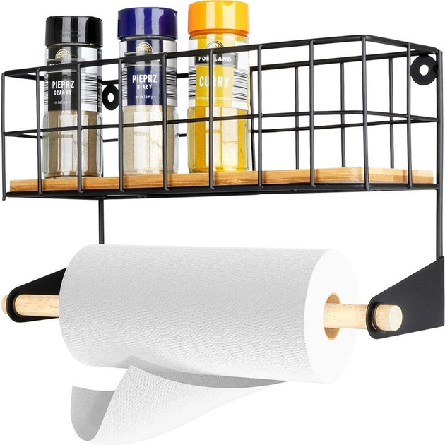 Тримач для паперових рушників Vilde з полицею металевий чорний 32 x 10 x 18 см (5904316422936) - зображення 2