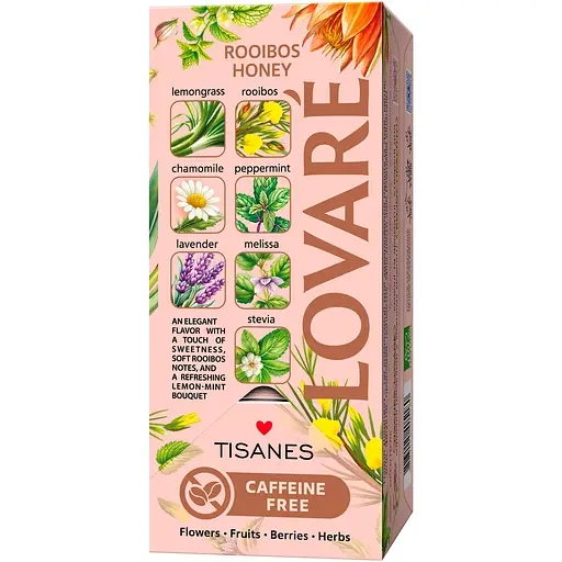Чай Lovare Tisanes Rooibos Honey бленд ройбуша и травяного чая с цветами 43.2 г (24 шт. х 1.8 г) - Фото 2 Чай Lovare Tisanes Rooibos Honey бленд ройбуша и травяного чая с цветами 43.2 г (24 шт. х 1.8 г) - изображение 2