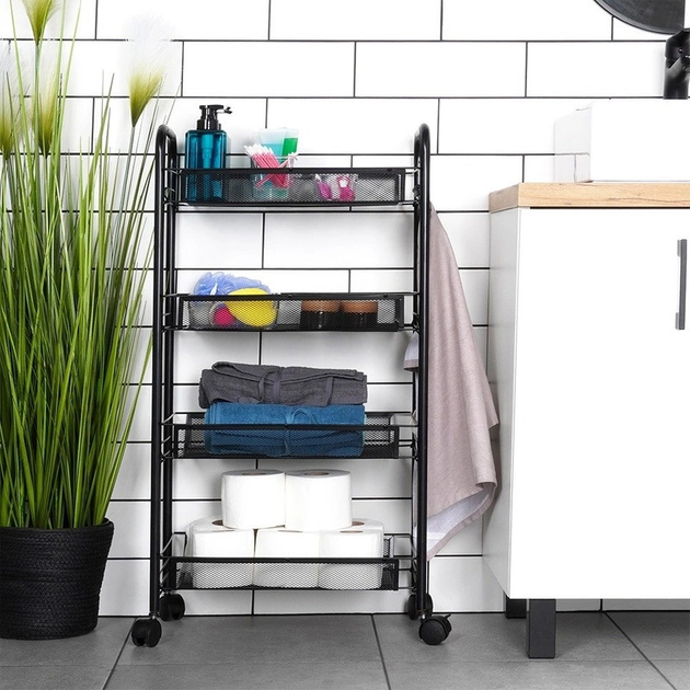Візок для зберігання Vilde металевий чорний 4-рівневий 44 x 26 x 84 см (5904316472214) - зображення 8