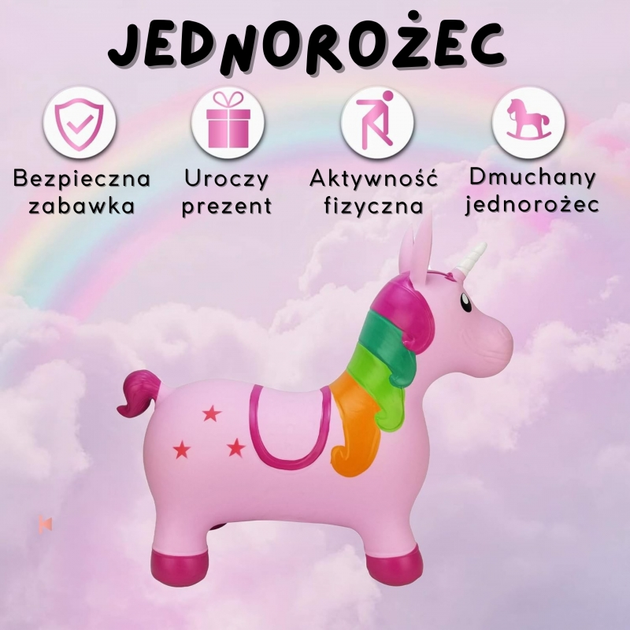 Skoczek gumowy do skakania Woopie Jednorożec + Pompka Różowy (5906280654580) - obraz 2