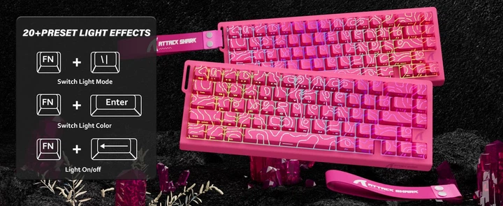 Ігрова Клавіатура ATTACK SHARK X68 HE Pink contour Магнітні світчі