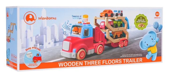 Drewniana Laweta + Autka ZDR.WB003-J3C (5903864971309) - obraz 1