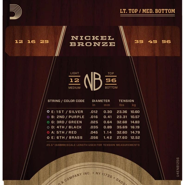 Струни для акустичної гітари D'Addario NB1256 Nickel Bronze Light Medium 12/56 - Фото 3 Струни для акустичної гітари D'Addario NB1256 Nickel Bronze Light Medium 12/56 - зображення 3