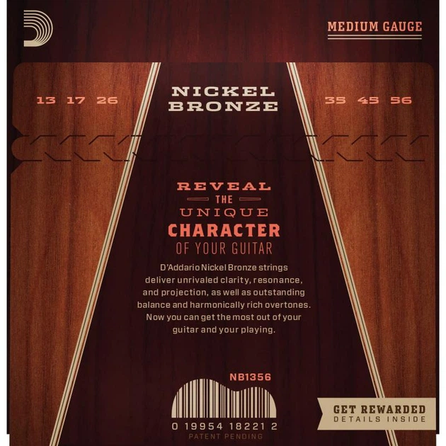 Струны для акустической гитары D'Addario NB1356 Nickel Bronze Medium 13/56 - изображение 2