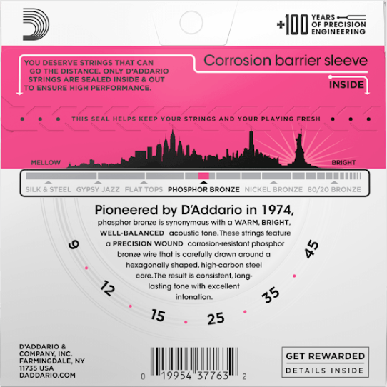 Струны для акустической гитары D'Addario EJ23 Phosphor Bronze Super Light 9/45 - изображение 2