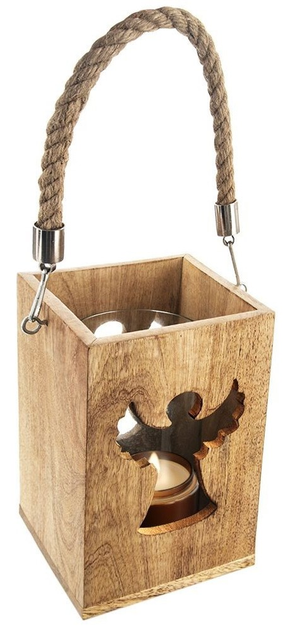 Ліхтар Orion для свічки з янголом дерев’яний 20.5 см (8592381181567) - зображення 1