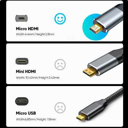 Кабель HDMI Micro HDMI 2м плетеный 4K 60Hz 2K 165Hz скоросной провод MicroHDMI шнур для подключения камер и планшетов - изображение 5