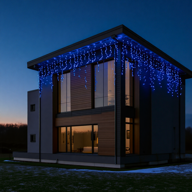 Уличная светодиодная гирлянда Бахрома 25 м 405 LED, черный провод, синий свет - изображение 3