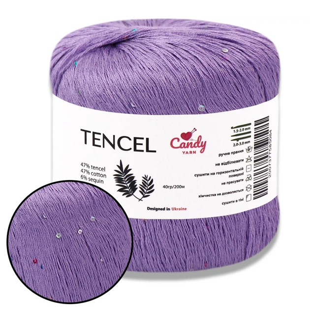 Пряжа з тенселом і паєтками Candy-Yarn Tencel, Бузок №107 бавовна