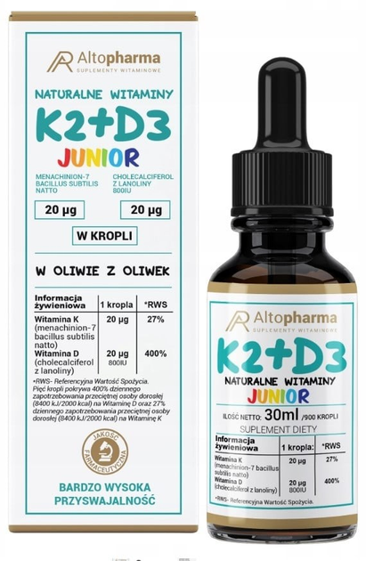Witaminy Altopharma Junior Naturalne Witaminy K2 + D3 30 ml (5903661237721) - obraz 1