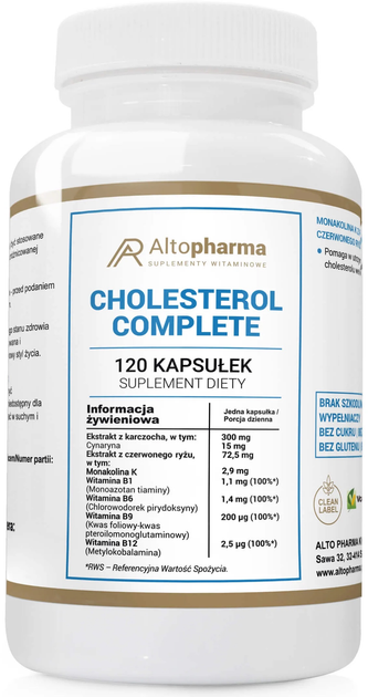 Suplement diety Altopharma Cholesterol Complete 120 kapsułek (5903715549954) - obraz 1