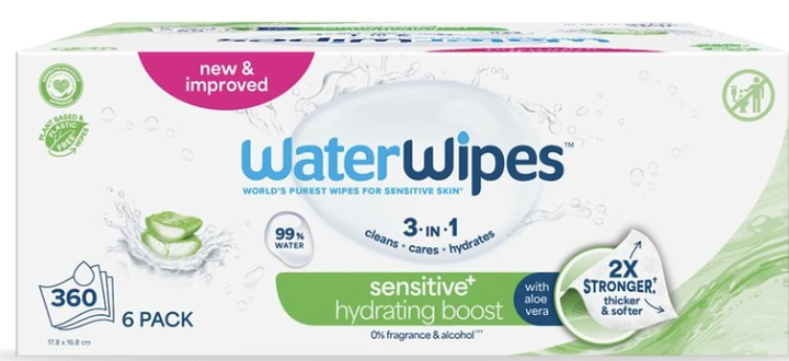 Zestaw chusteczek nawilżanych WaterWipes z aloesem dla dzieci 6 x 60 szt (5099514003909) - obraz 1