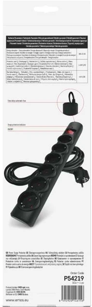 Сетевой фильтр Emos P54219 6 розеток 3 м 10 A 2300 Вт Черный (P54219) - Фото 4 Сетевой фильтр Emos P54219 6 розеток 3 м 10 A 2300 Вт Черный (P54219) - изображение 4